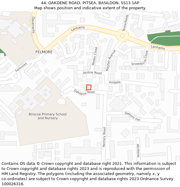 44, OAKDENE ROAD, PITSEA, BASILDON, SS13 1AP: Location map and indicative extent of plot