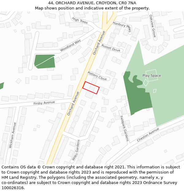 44, ORCHARD AVENUE, CROYDON, CR0 7NA: Location map and indicative extent of plot