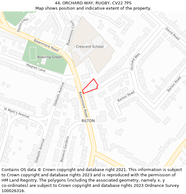 44, ORCHARD WAY, RUGBY, CV22 7PS: Location map and indicative extent of plot