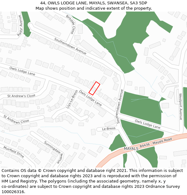 44, OWLS LODGE LANE, MAYALS, SWANSEA, SA3 5DP: Location map and indicative extent of plot