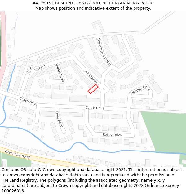 44, PARK CRESCENT, EASTWOOD, NOTTINGHAM, NG16 3DU: Location map and indicative extent of plot