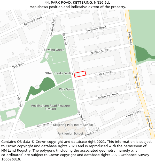 44, PARK ROAD, KETTERING, NN16 9LL: Location map and indicative extent of plot