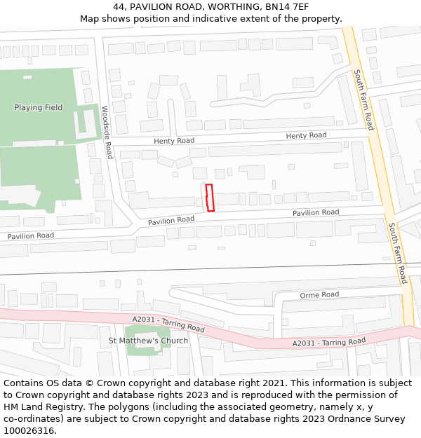 44, PAVILION ROAD, WORTHING, BN14 7EF: Location map and indicative extent of plot