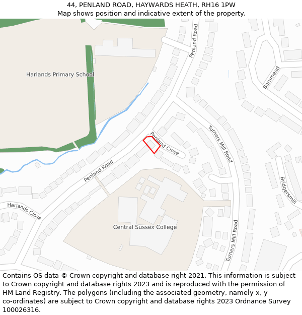 44, PENLAND ROAD, HAYWARDS HEATH, RH16 1PW: Location map and indicative extent of plot