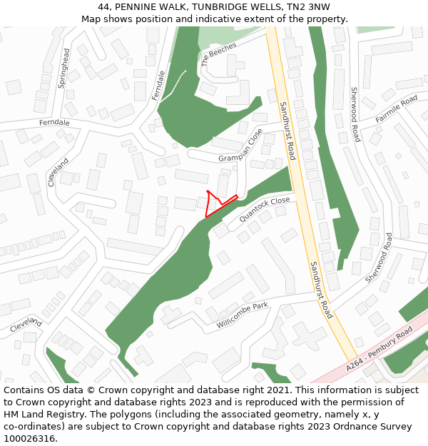 44, PENNINE WALK, TUNBRIDGE WELLS, TN2 3NW: Location map and indicative extent of plot
