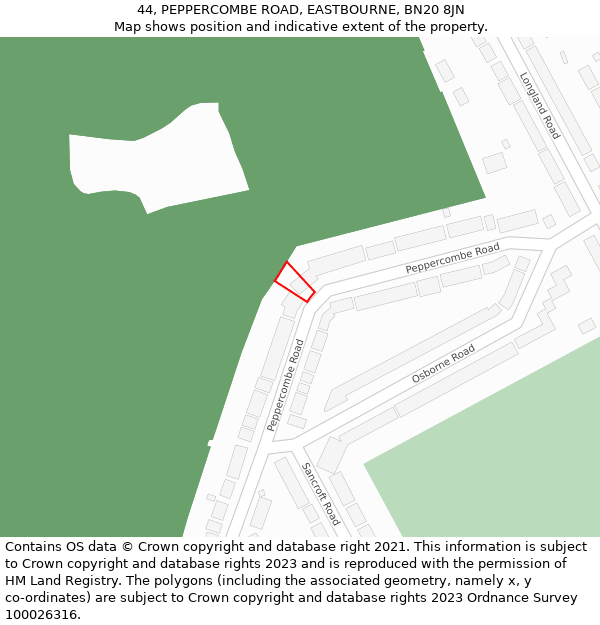 44, PEPPERCOMBE ROAD, EASTBOURNE, BN20 8JN: Location map and indicative extent of plot