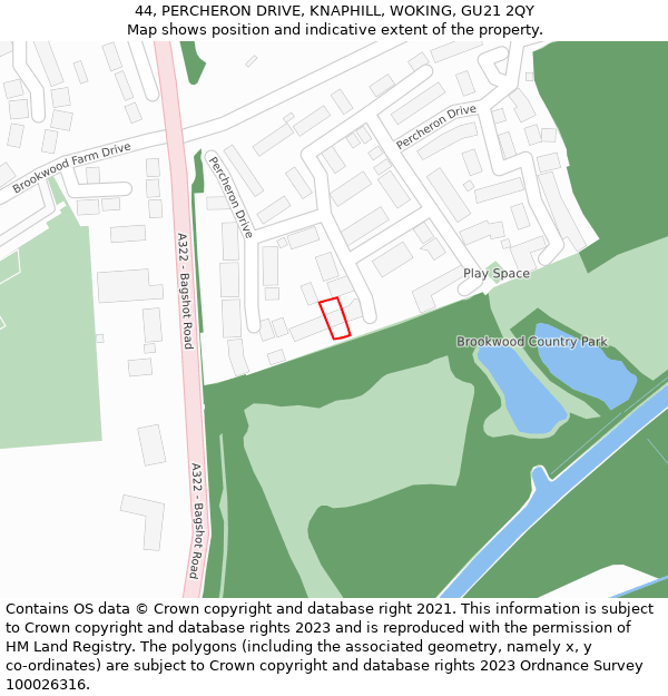 44, PERCHERON DRIVE, KNAPHILL, WOKING, GU21 2QY: Location map and indicative extent of plot