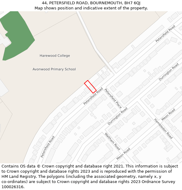 44, PETERSFIELD ROAD, BOURNEMOUTH, BH7 6QJ: Location map and indicative extent of plot