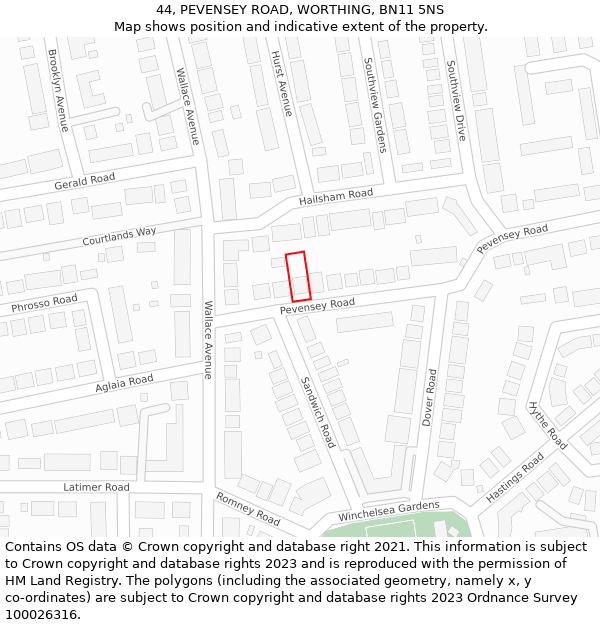 44, PEVENSEY ROAD, WORTHING, BN11 5NS: Location map and indicative extent of plot