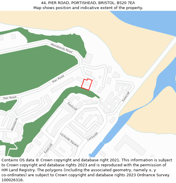 44, PIER ROAD, PORTISHEAD, BRISTOL, BS20 7EA: Location map and indicative extent of plot