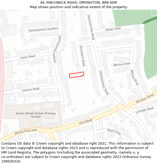 44, PINCHBECK ROAD, ORPINGTON, BR6 6DR: Location map and indicative extent of plot