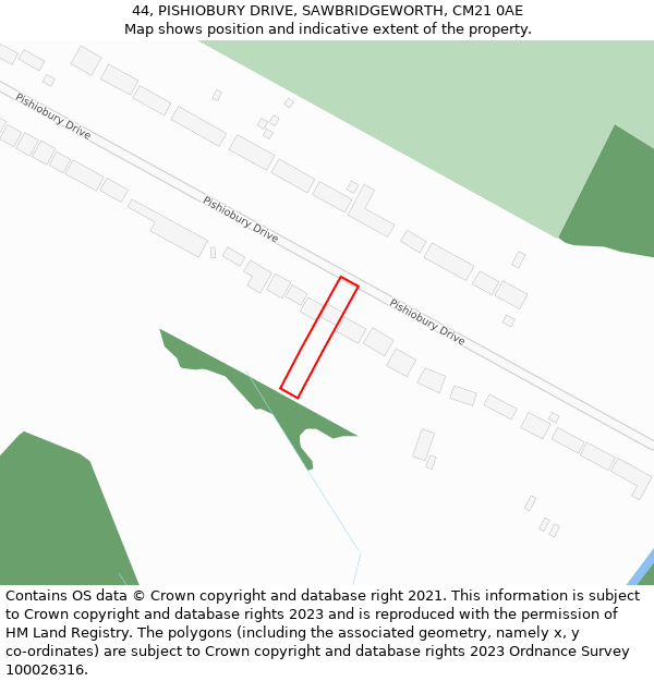 44, PISHIOBURY DRIVE, SAWBRIDGEWORTH, CM21 0AE: Location map and indicative extent of plot