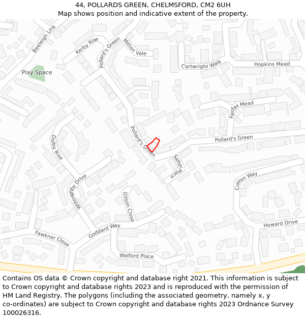 44, POLLARDS GREEN, CHELMSFORD, CM2 6UH: Location map and indicative extent of plot