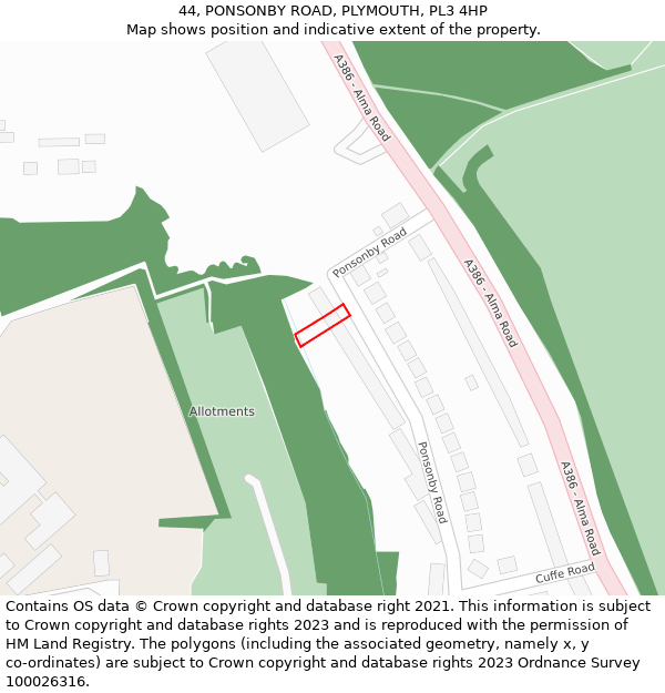44, PONSONBY ROAD, PLYMOUTH, PL3 4HP: Location map and indicative extent of plot