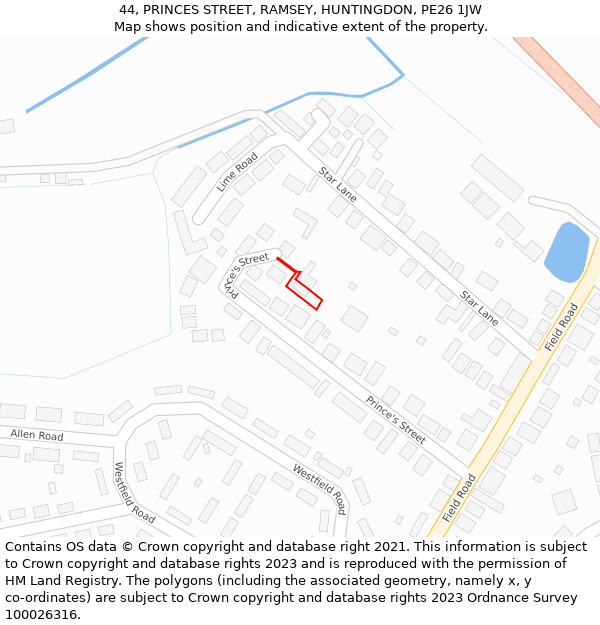 44, PRINCES STREET, RAMSEY, HUNTINGDON, PE26 1JW: Location map and indicative extent of plot