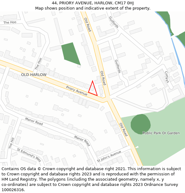 44, PRIORY AVENUE, HARLOW, CM17 0HJ: Location map and indicative extent of plot