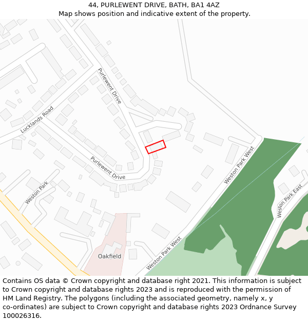 44, PURLEWENT DRIVE, BATH, BA1 4AZ: Location map and indicative extent of plot