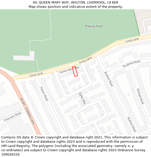 44, QUEEN MARY WAY, WALTON, LIVERPOOL, L9 6ER: Location map and indicative extent of plot