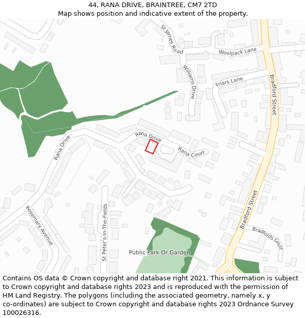 44, RANA DRIVE, BRAINTREE, CM7 2TD: Location map and indicative extent of plot