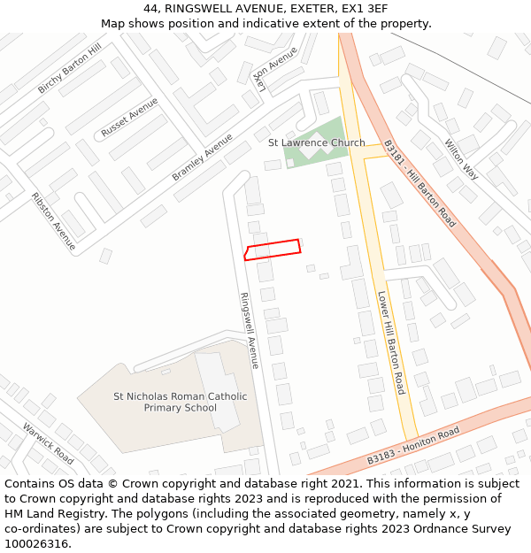 44, RINGSWELL AVENUE, EXETER, EX1 3EF: Location map and indicative extent of plot