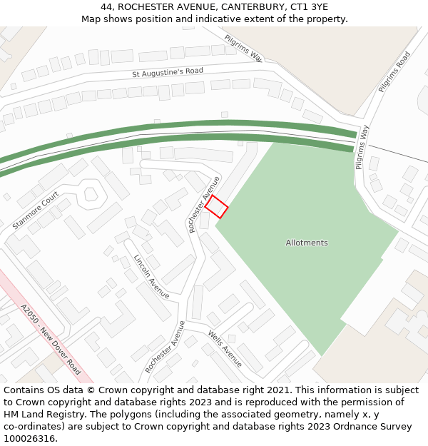 44, ROCHESTER AVENUE, CANTERBURY, CT1 3YE: Location map and indicative extent of plot