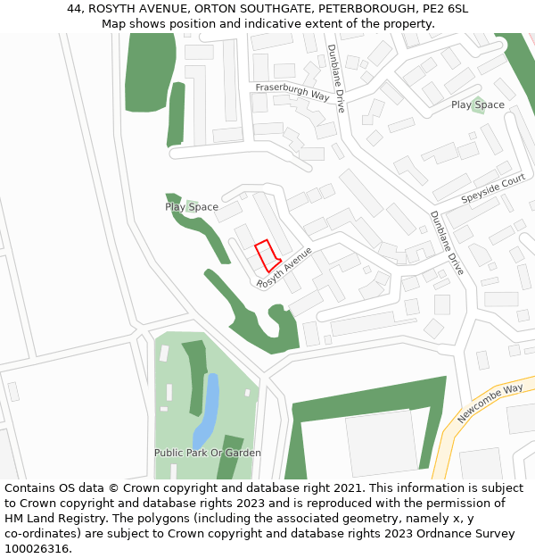 44, ROSYTH AVENUE, ORTON SOUTHGATE, PETERBOROUGH, PE2 6SL: Location map and indicative extent of plot