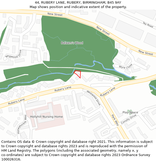 44, RUBERY LANE, RUBERY, BIRMINGHAM, B45 9AY: Location map and indicative extent of plot