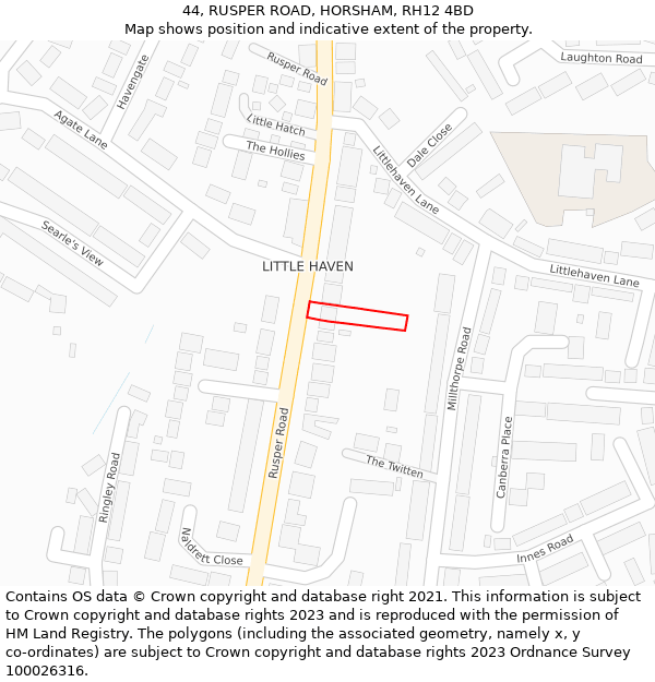 44, RUSPER ROAD, HORSHAM, RH12 4BD: Location map and indicative extent of plot