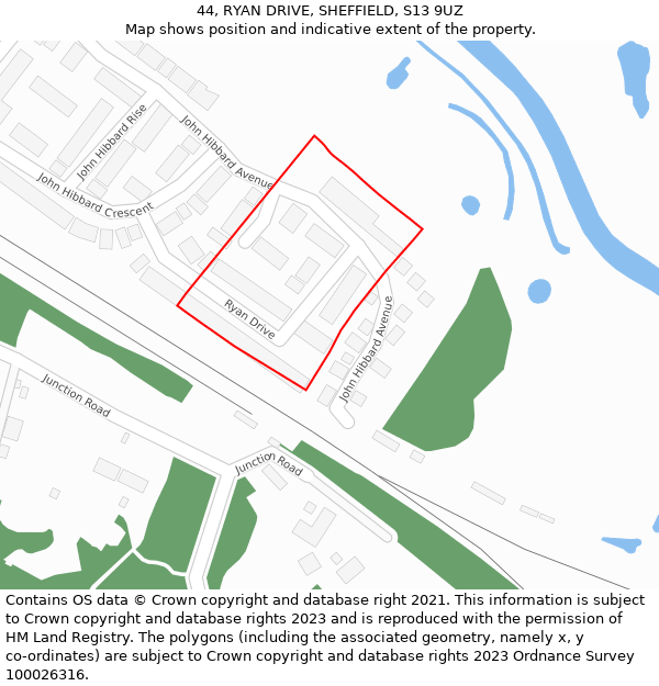 44, RYAN DRIVE, SHEFFIELD, S13 9UZ: Location map and indicative extent of plot