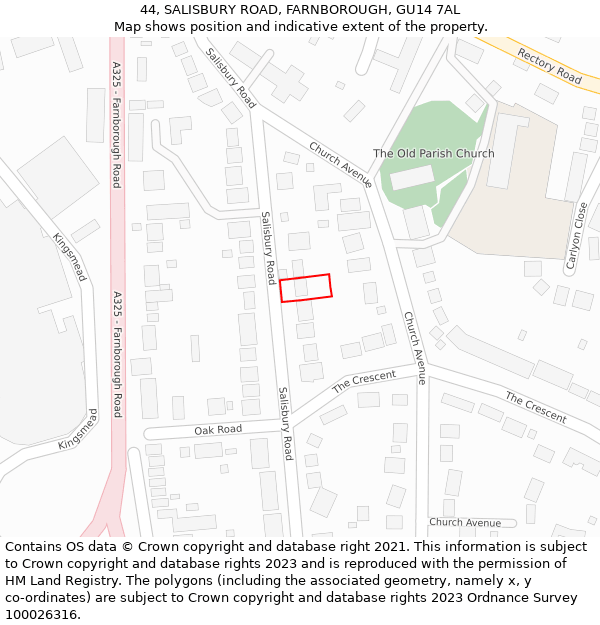 44, SALISBURY ROAD, FARNBOROUGH, GU14 7AL: Location map and indicative extent of plot