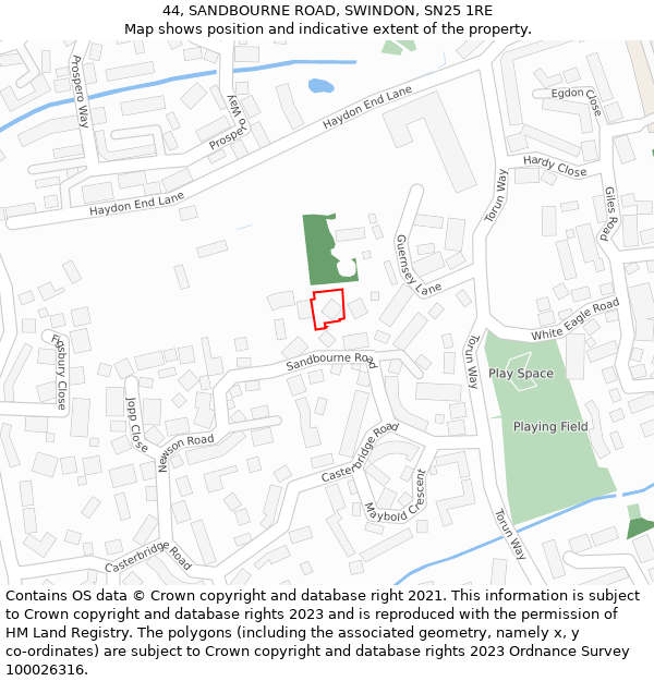 44, SANDBOURNE ROAD, SWINDON, SN25 1RE: Location map and indicative extent of plot