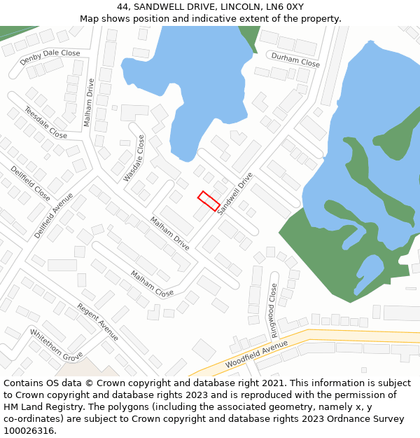 44, SANDWELL DRIVE, LINCOLN, LN6 0XY: Location map and indicative extent of plot