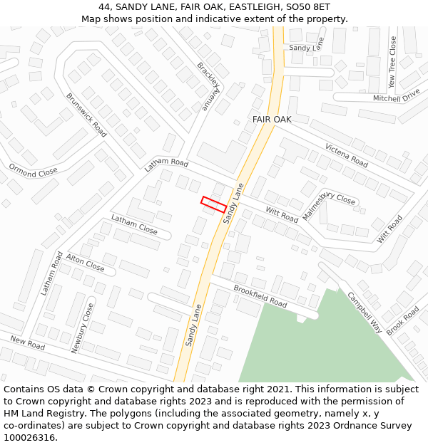 44, SANDY LANE, FAIR OAK, EASTLEIGH, SO50 8ET: Location map and indicative extent of plot