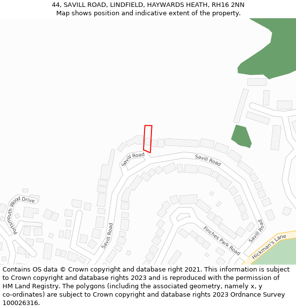 44, SAVILL ROAD, LINDFIELD, HAYWARDS HEATH, RH16 2NN: Location map and indicative extent of plot