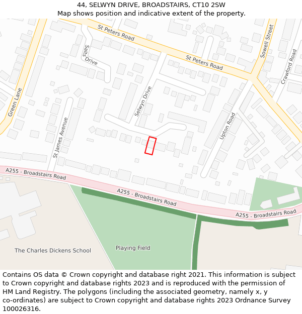 44, SELWYN DRIVE, BROADSTAIRS, CT10 2SW: Location map and indicative extent of plot