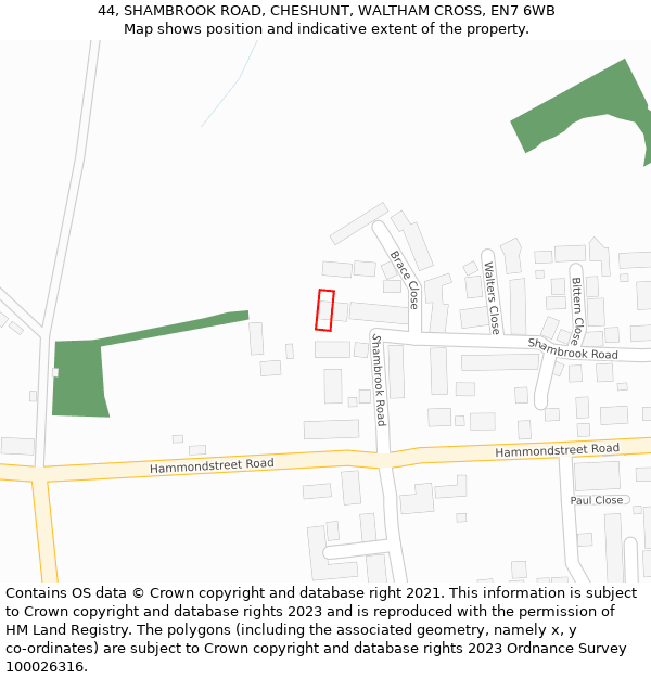 44, SHAMBROOK ROAD, CHESHUNT, WALTHAM CROSS, EN7 6WB: Location map and indicative extent of plot