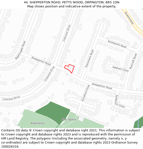 44, SHEPPERTON ROAD, PETTS WOOD, ORPINGTON, BR5 1DN: Location map and indicative extent of plot