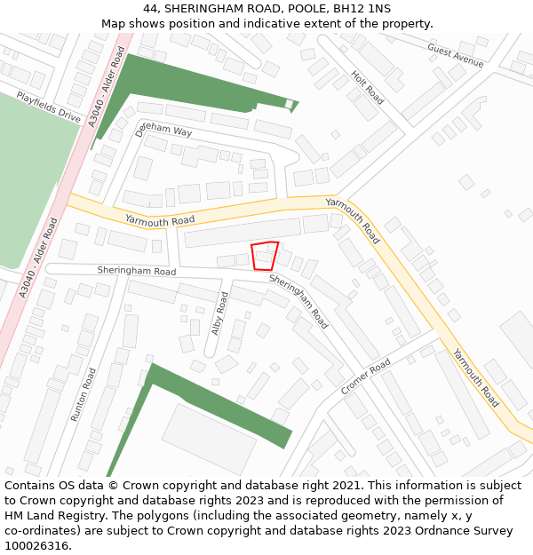 44, SHERINGHAM ROAD, POOLE, BH12 1NS: Location map and indicative extent of plot