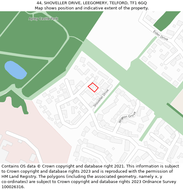 44, SHOVELLER DRIVE, LEEGOMERY, TELFORD, TF1 6GQ: Location map and indicative extent of plot