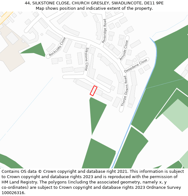 44, SILKSTONE CLOSE, CHURCH GRESLEY, SWADLINCOTE, DE11 9PE: Location map and indicative extent of plot