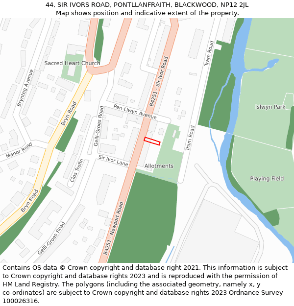 44, SIR IVORS ROAD, PONTLLANFRAITH, BLACKWOOD, NP12 2JL: Location map and indicative extent of plot