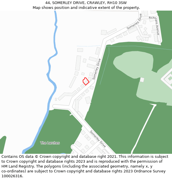 44, SOMERLEY DRIVE, CRAWLEY, RH10 3SW: Location map and indicative extent of plot