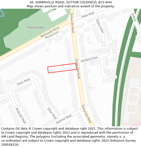 44, SOMERVILLE ROAD, SUTTON COLDFIELD, B73 6HH: Location map and indicative extent of plot