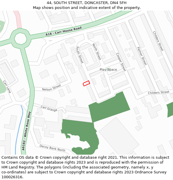 44, SOUTH STREET, DONCASTER, DN4 5FH: Location map and indicative extent of plot