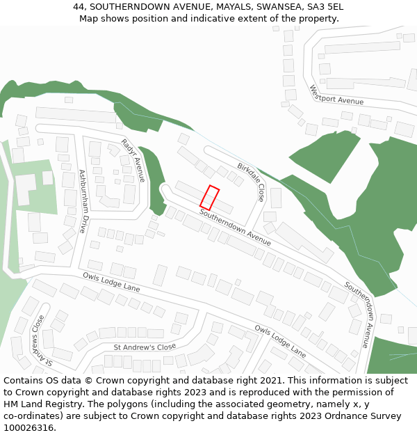 44, SOUTHERNDOWN AVENUE, MAYALS, SWANSEA, SA3 5EL: Location map and indicative extent of plot