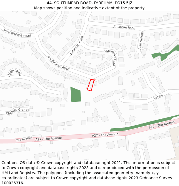 44, SOUTHMEAD ROAD, FAREHAM, PO15 5JZ: Location map and indicative extent of plot