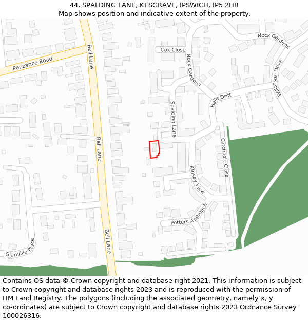 44, SPALDING LANE, KESGRAVE, IPSWICH, IP5 2HB: Location map and indicative extent of plot