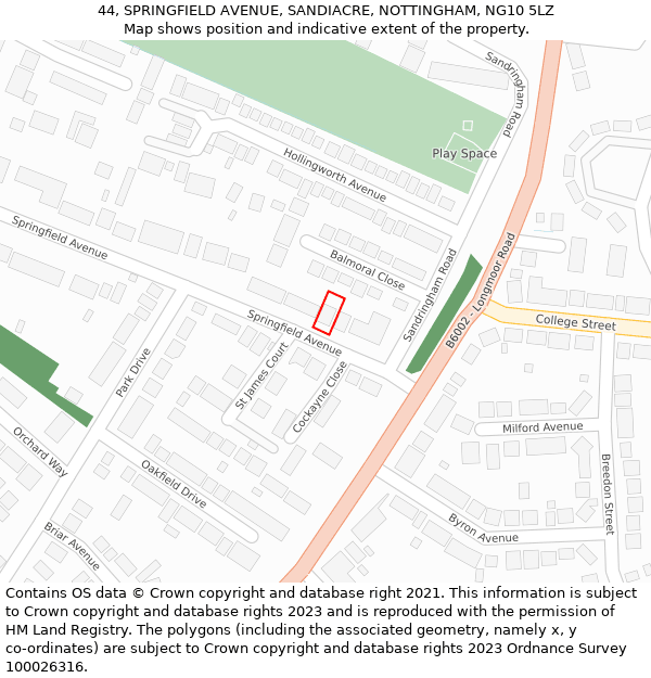 44, SPRINGFIELD AVENUE, SANDIACRE, NOTTINGHAM, NG10 5LZ: Location map and indicative extent of plot