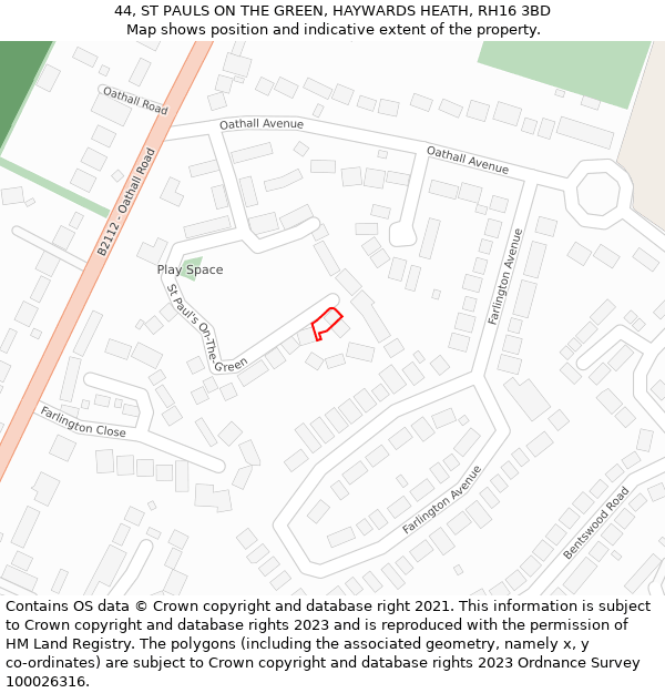 44, ST PAULS ON THE GREEN, HAYWARDS HEATH, RH16 3BD: Location map and indicative extent of plot