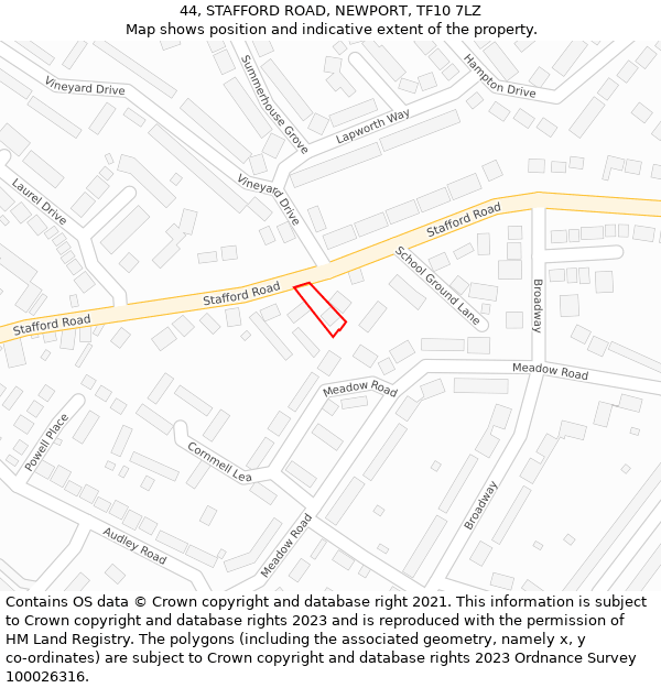 44, STAFFORD ROAD, NEWPORT, TF10 7LZ: Location map and indicative extent of plot